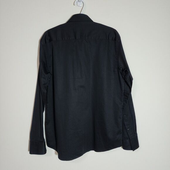 Connaisseur Paris Mens Button-Up Dress Shirt XL 43/44 Black Cotton Chest-Pleats - Picture 2 of 9